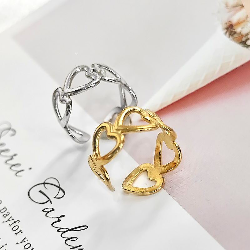 Dingyuan Korean version titanium ring, women's heart-shaped design, simple niche, cold and aloof style, stainless steel open mouth ring