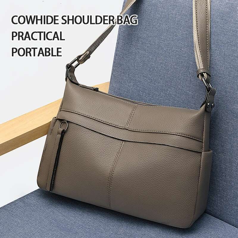 Top Cowhide Shoulder Women's Large Capacity Bucket Commuter Genuine Leather Crossbody Bag Fashion