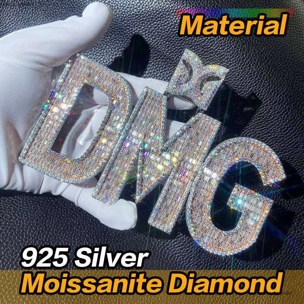 Custom Moissanite Passes Tester Vvs Hiphop Jewelry 925 Sterling Silver Iced Out Letter Pendant Necklace Men