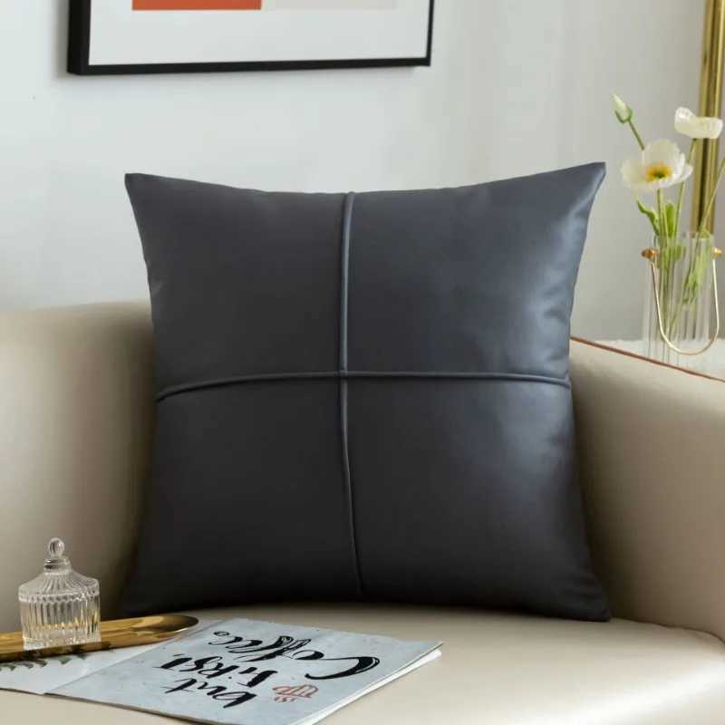 light luxury simulation leather thickened technology cloth waterproof throw pillow living room sofa cushion rectangular pillow G251124