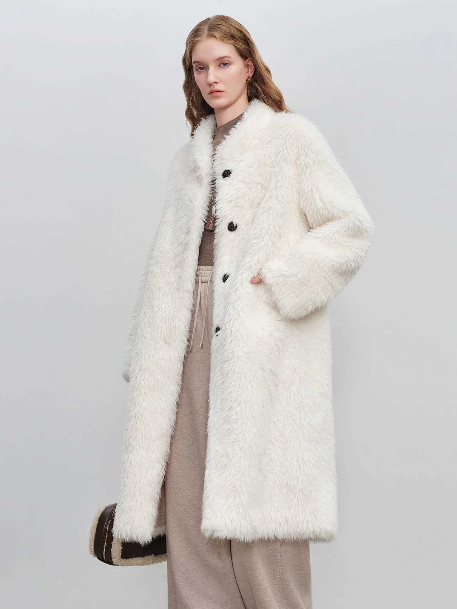 ZIQIAO Petite Womens Mid-Length Stand Collar Korean Style White Duck Eco-Friendly Faux Fur Coat 2025 Winter New Arrival Coats J251124