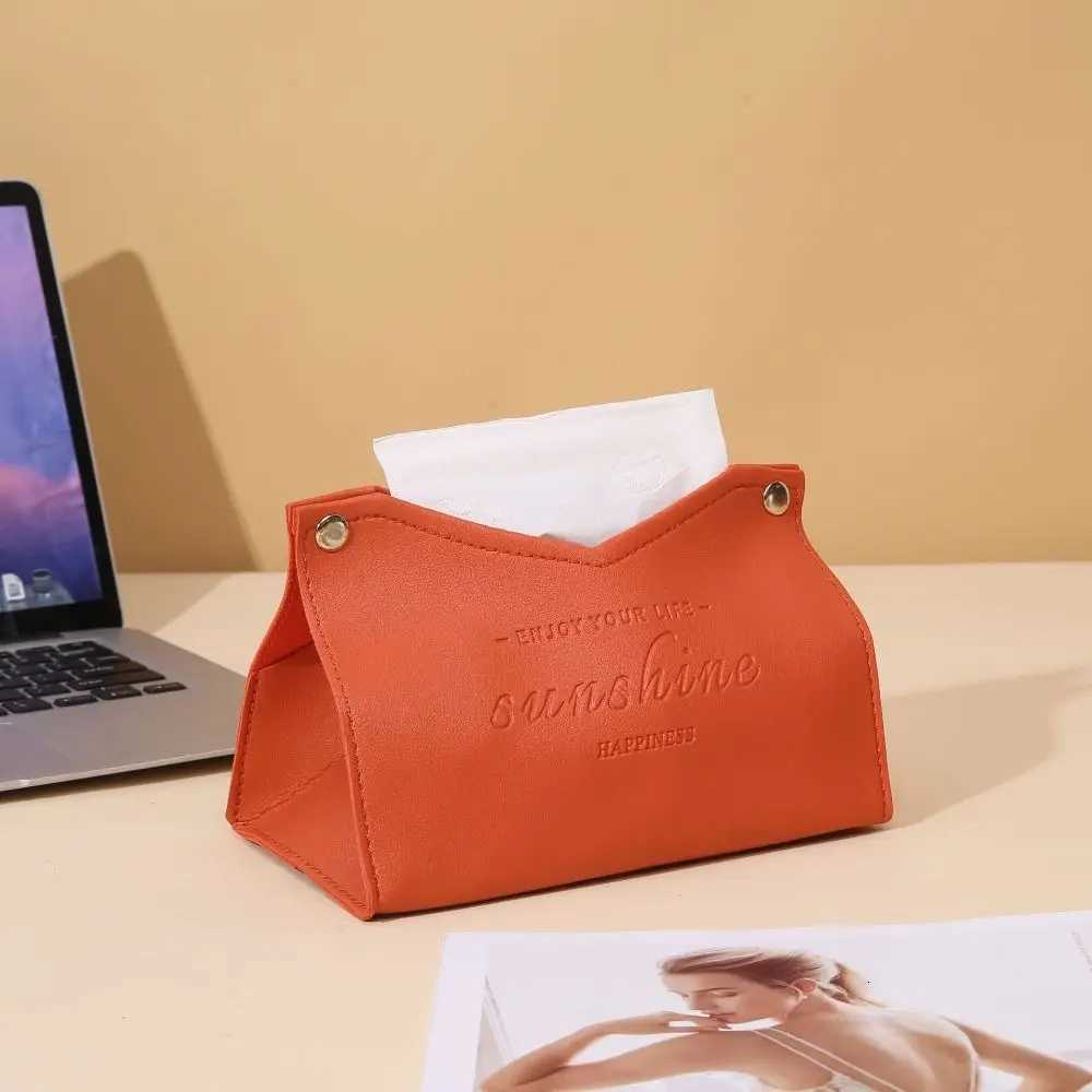 Solid Color Tissue Box Multi-purpose Foldable Napkin Holder PU Leather Storage Case Tissue Paper Storage BagM251124