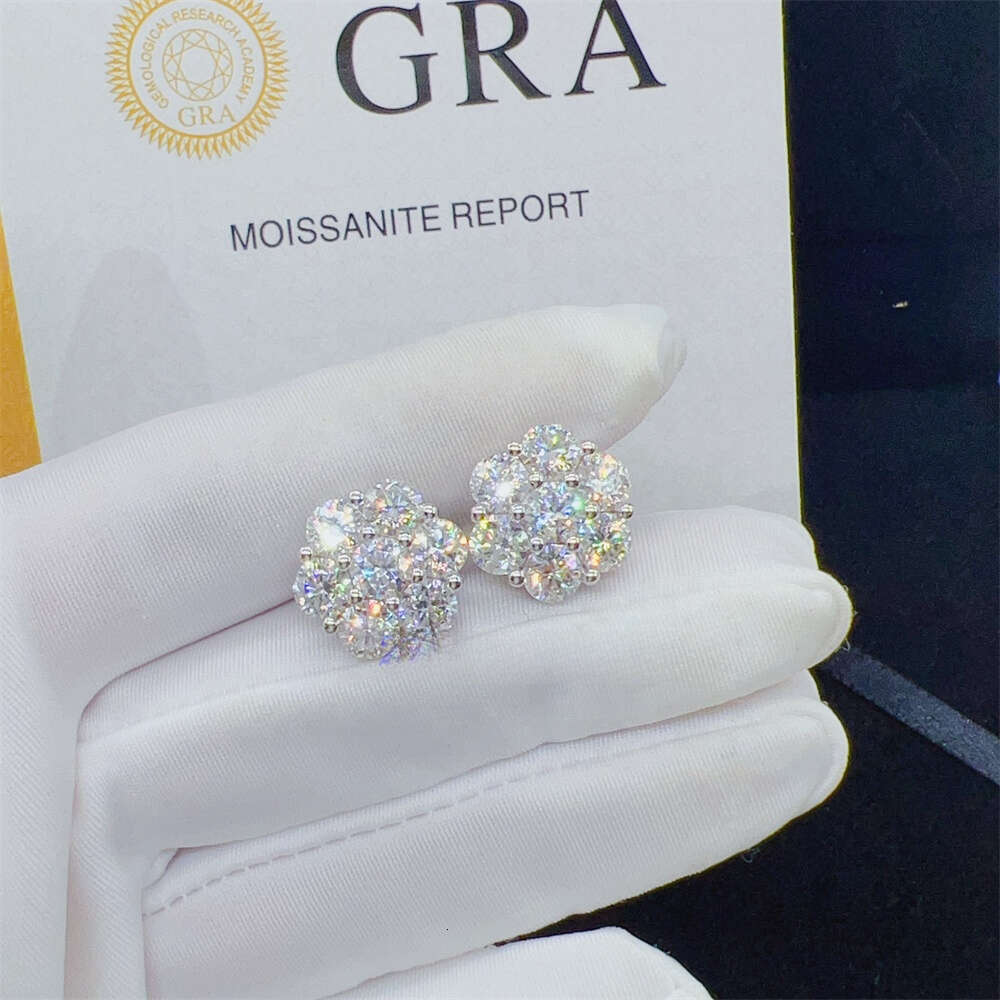 Zuanfa Hot Top Selling Pass Dia Tester Fine Jewelry Sier 8mm 12mm 15mm Flower VVS Moissanite Stud Earrings aaa