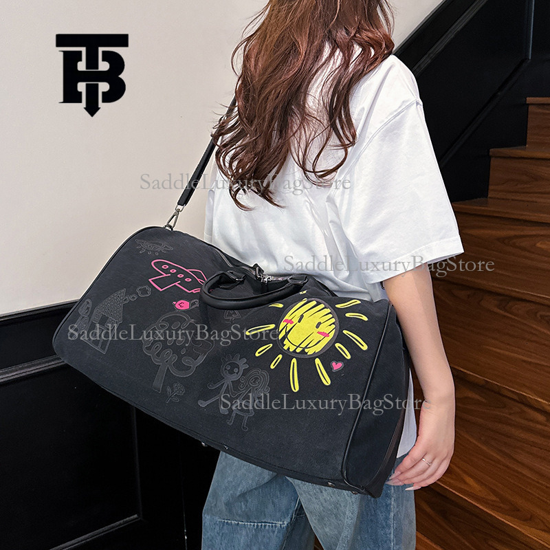 TB BHULAMTE Designer Luxury Colorful Graffiti Outdoor Travel Bag Fashion Large Capacity Shoulder Bag Cute Cartoon Fitness Yoga Bag Hand In Hand Bag