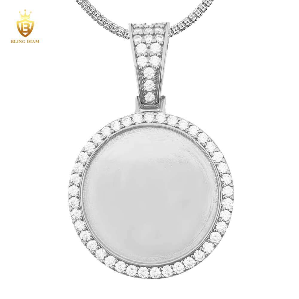 Bling Diam Jewelry Custom Photo Circle Memory Pendant Bulk Vvs Moissanite 925 Sterling Silver Gold Plated Gra Certificate
