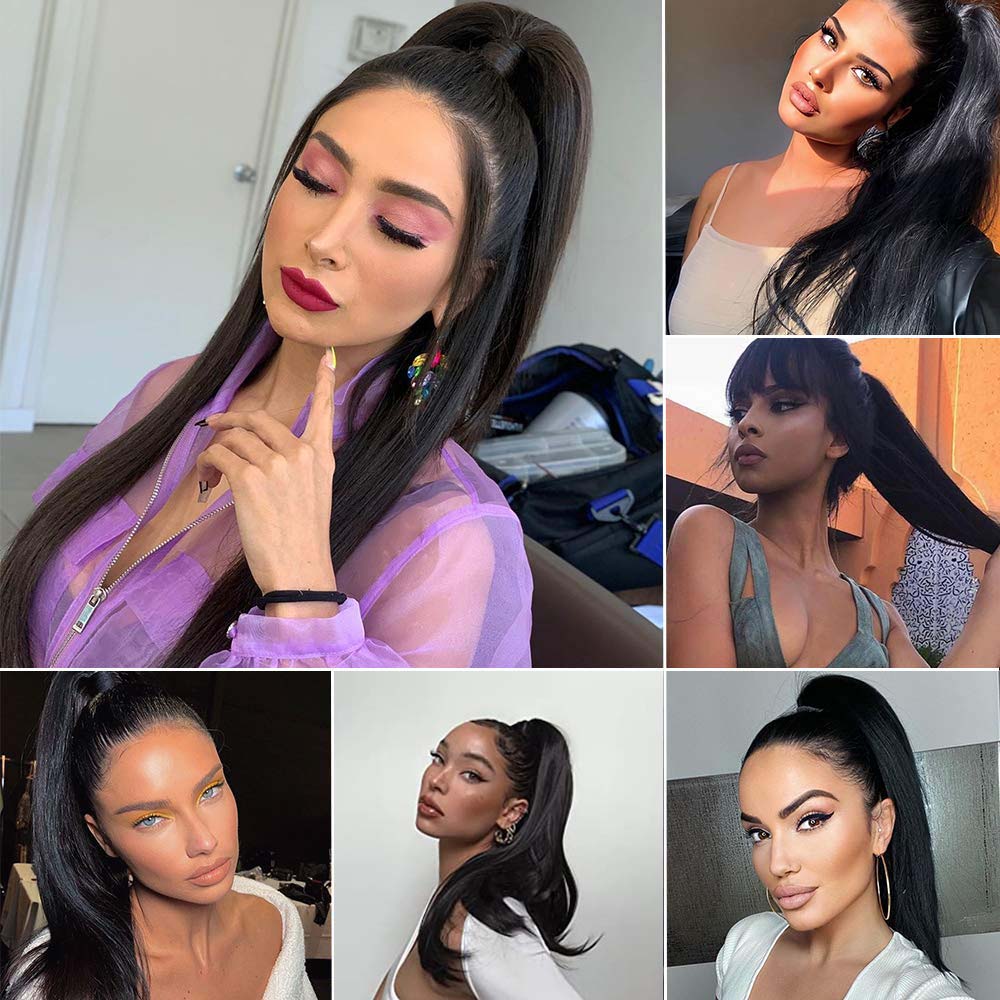 Bone Straight Ponytail Human Hair Extensions 100G Straight Wrap Around Horsetail 100% Remy Human Hair 10"-32" Ponytail Extension for Women