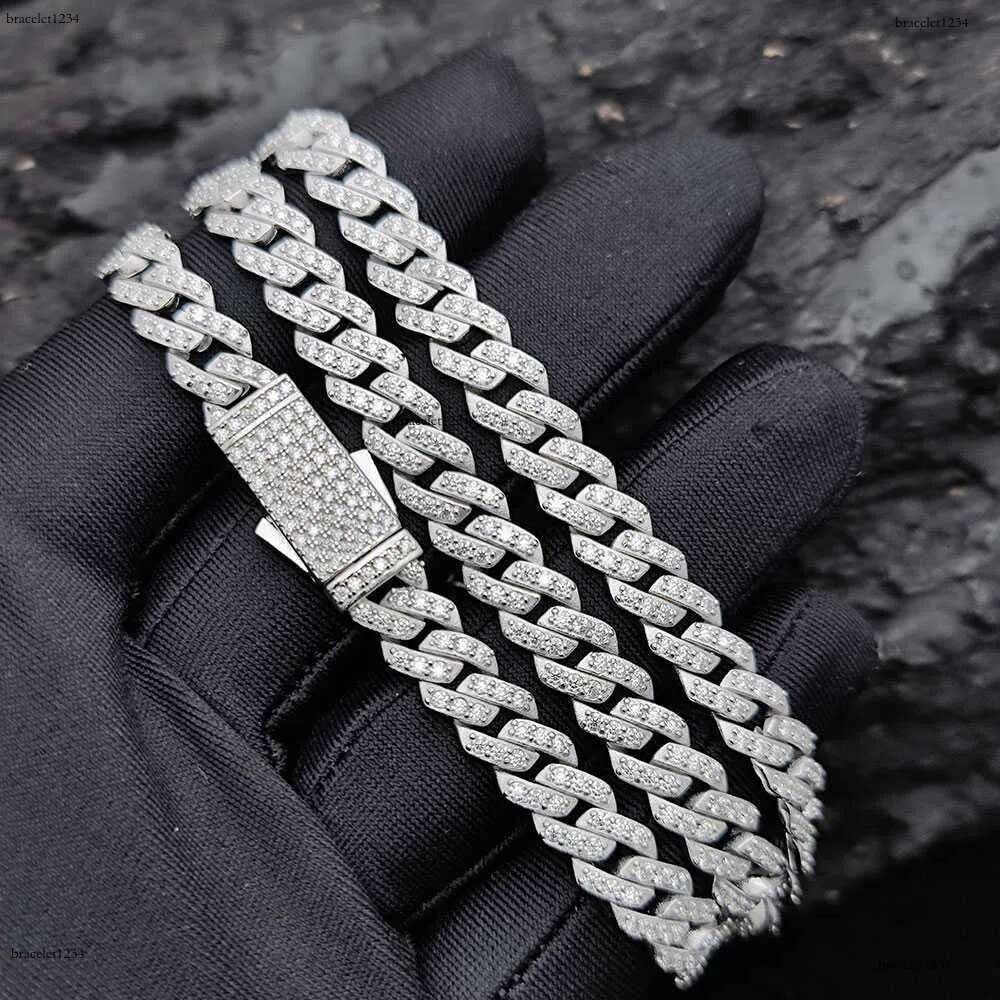Nuoya Jewelry 8mm Prong Cuban k Chain Iced Out Pass Dia Tester VVS Moissanite Sterg Sier Necklace