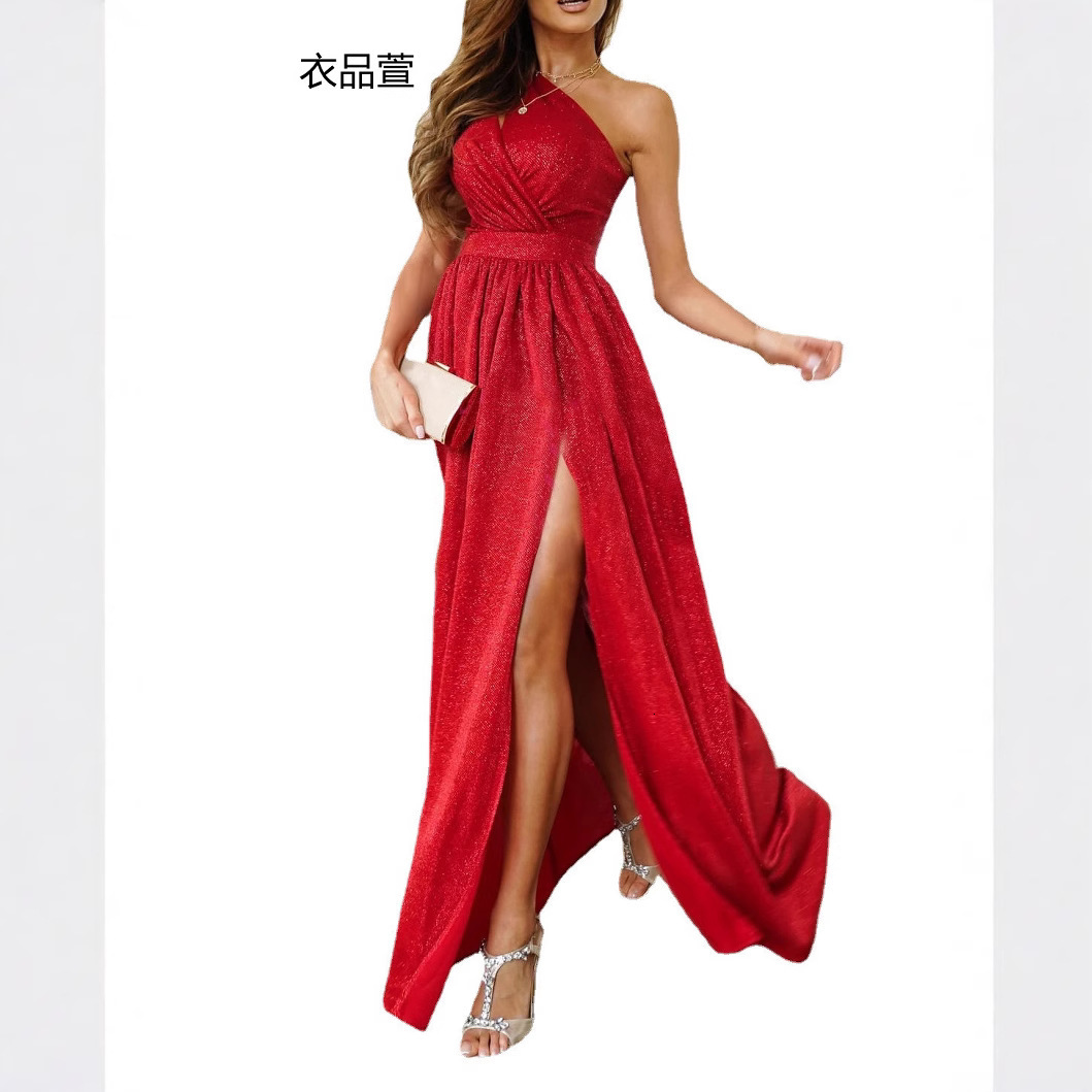 2022 summer sleeveless off the shoulder hollow out neck slit long dress for women