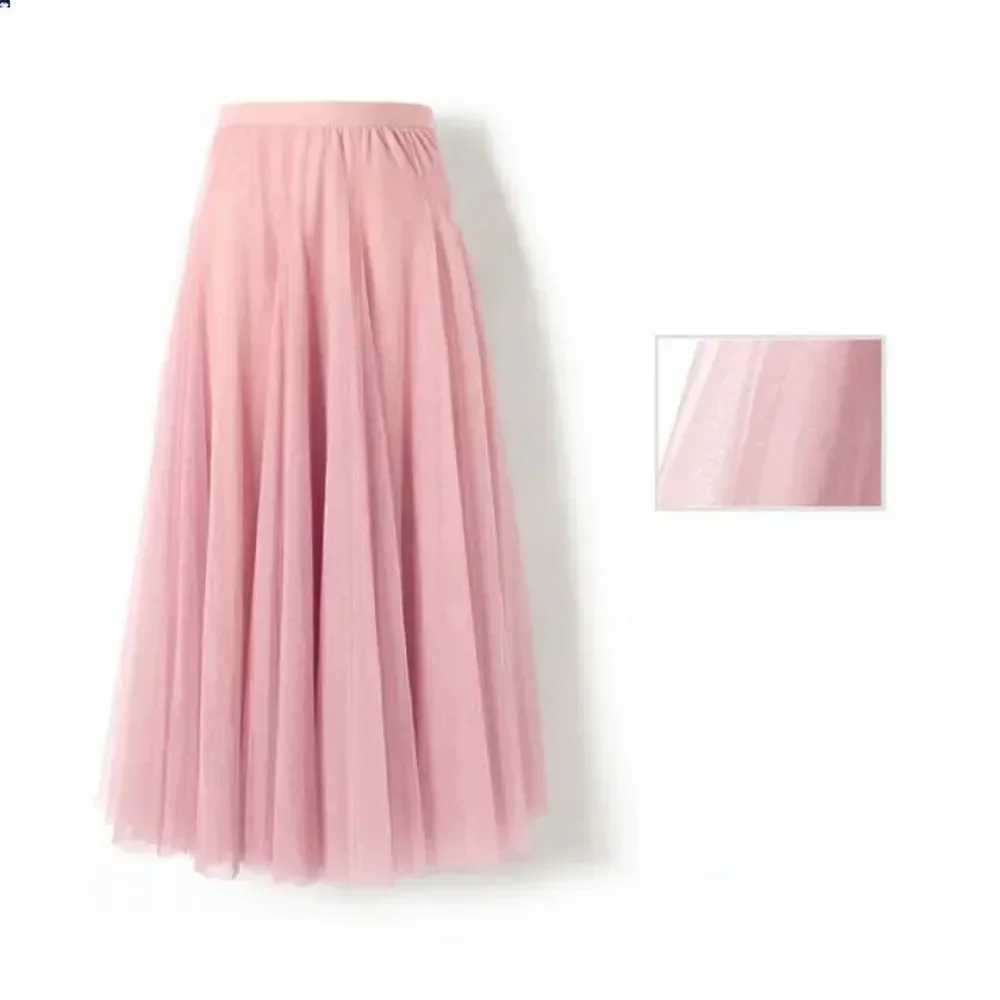 Hot womens mesh elastic Tutu skiing beach spring summer Korean high waist fashionable pleated long leather black and white chiffon skiing M250424
