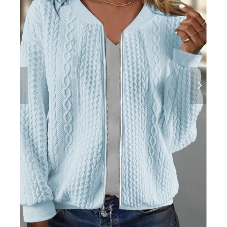 2024 autumn and winter new comfortable loose jacquard stand up collar zipper long sleeved sweatshirt jacket womens clothing