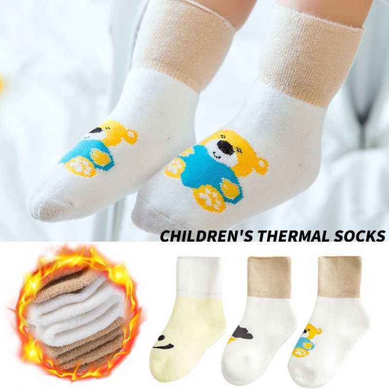3 Pairs Baby Toddler Footwear SOCKS Warm Thicken Winter Autumn Bear Smiling Pattern Soft Cozy Indoor Home SOCKS G251124