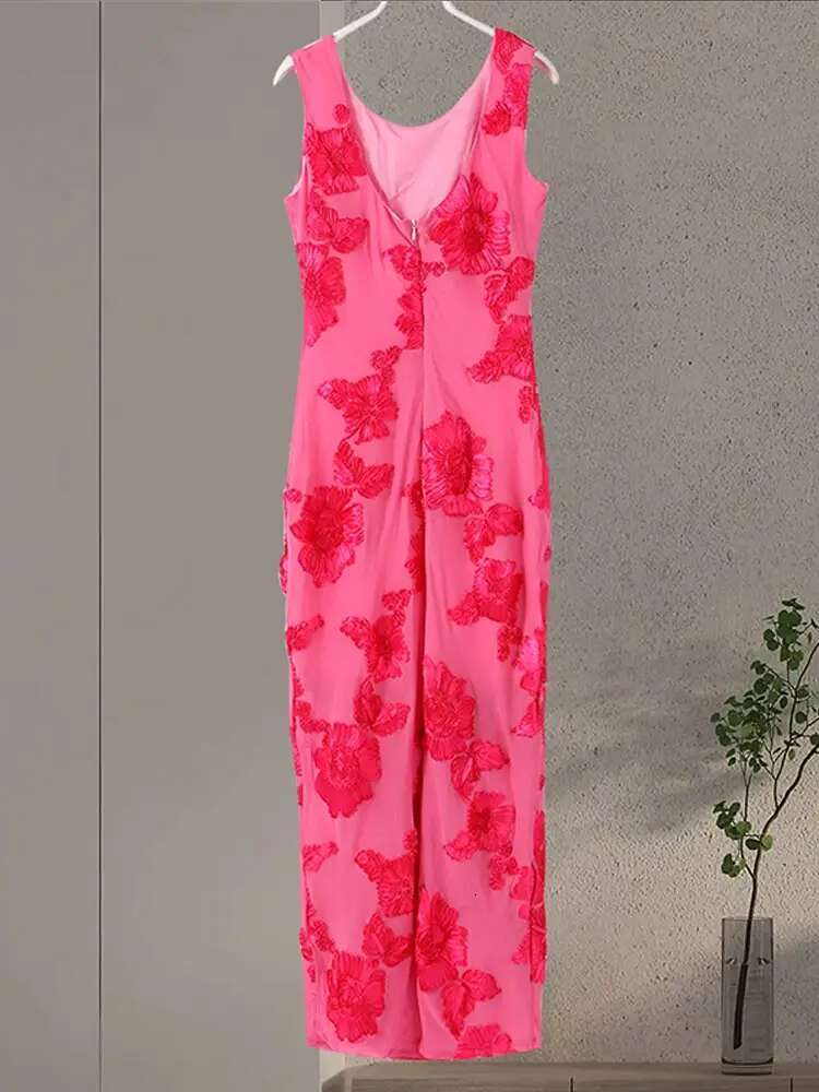 3D Flower Rose Dress Women Elegant Chic Slim Sleeveless Robe Female 2024 Summer New Backless Fashion Party Dresses Lady
