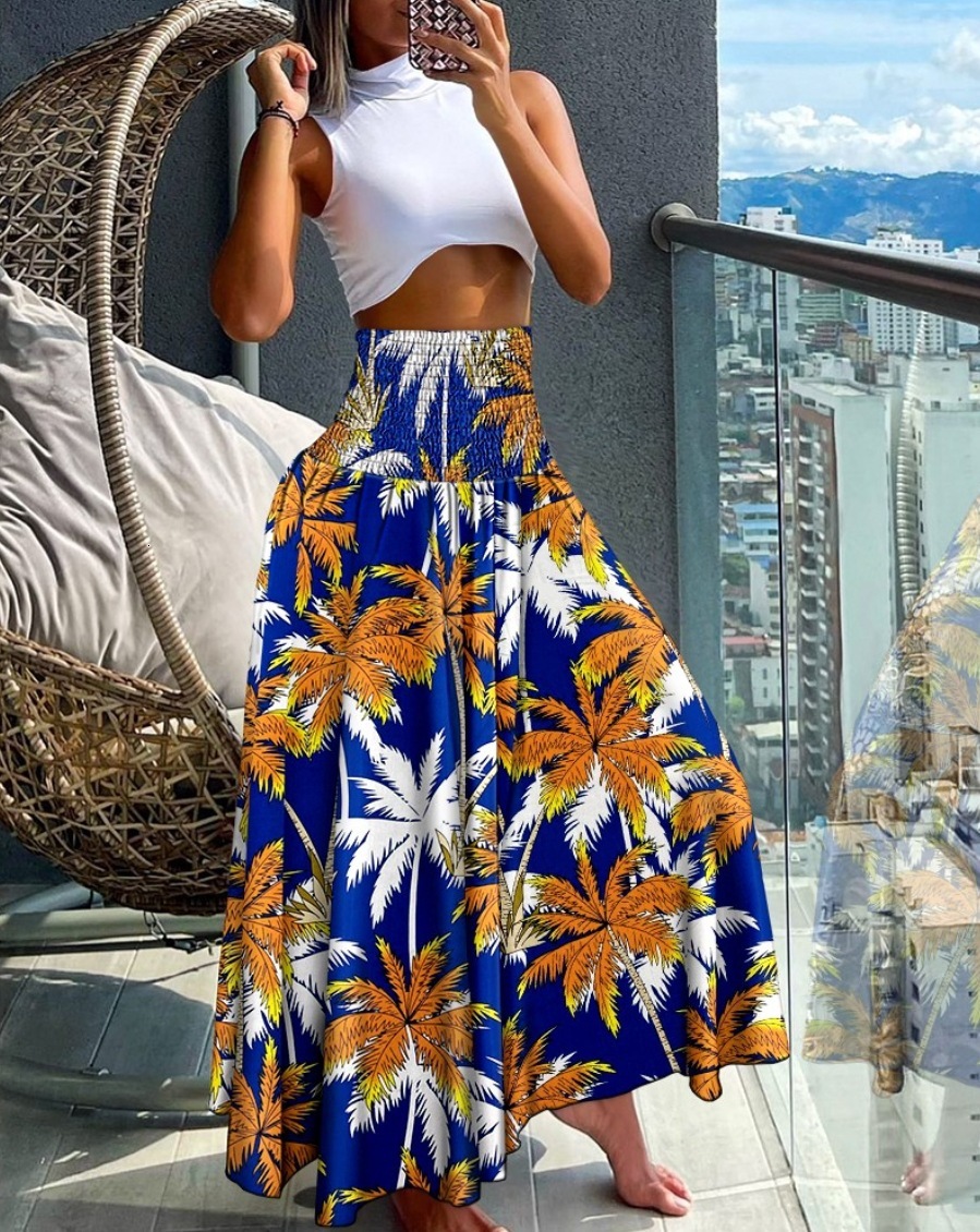2024 Summer Fashion High Waist Slimming Printed Womens Half Body Skirt for Women