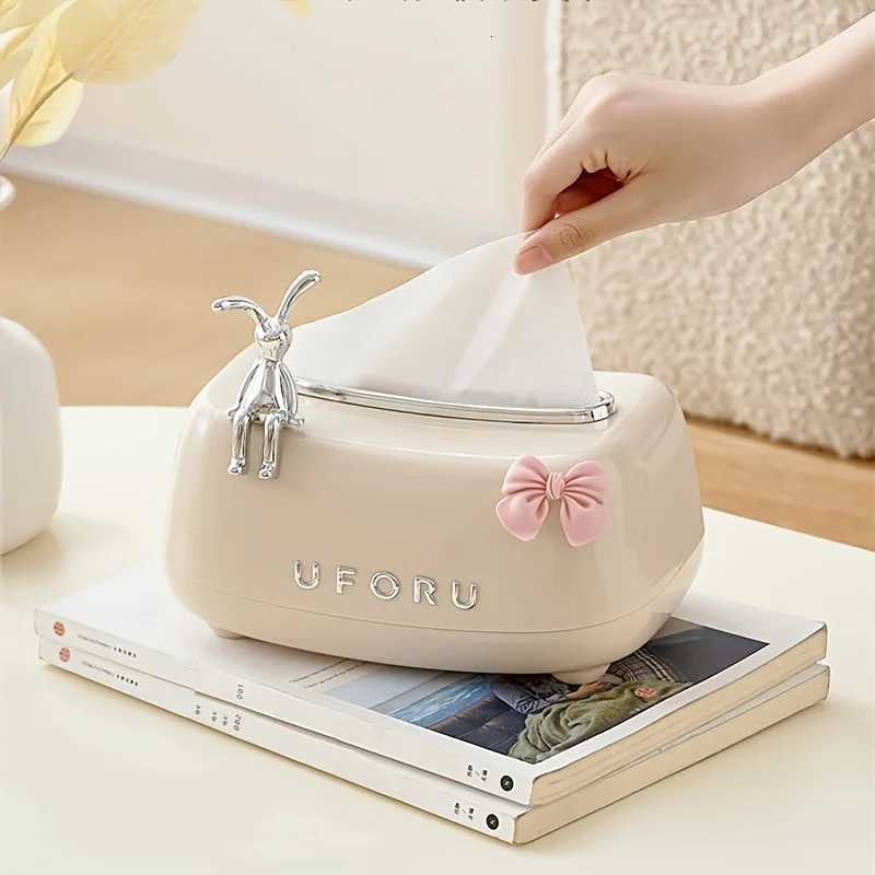 Cute Rabbit Tissue Box Cover Round Plastic Napkin Holder Dispenser for Desktop Bathroom Living RoomM251124