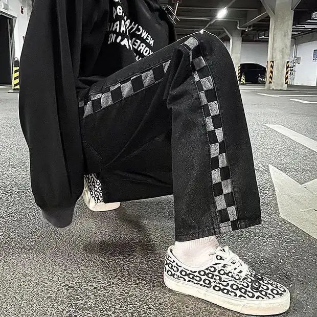Mens and womens hip-hop street trend straight leg personalized plastic elastic waist strap retro loose casual pants y2k 250422