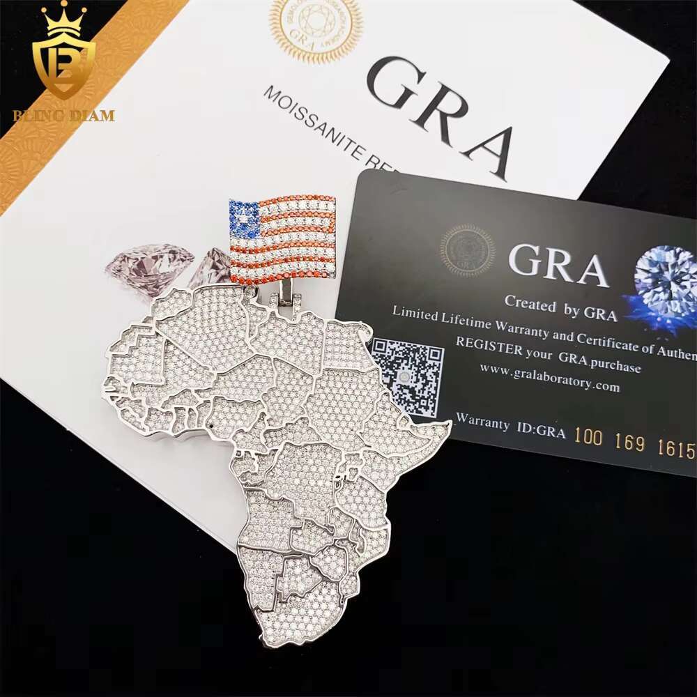 Wholesale United States Map Necklace Diamond Moissanite Initial Pendant 925 Sterling Silver Charm Jewelry Ready to Ship