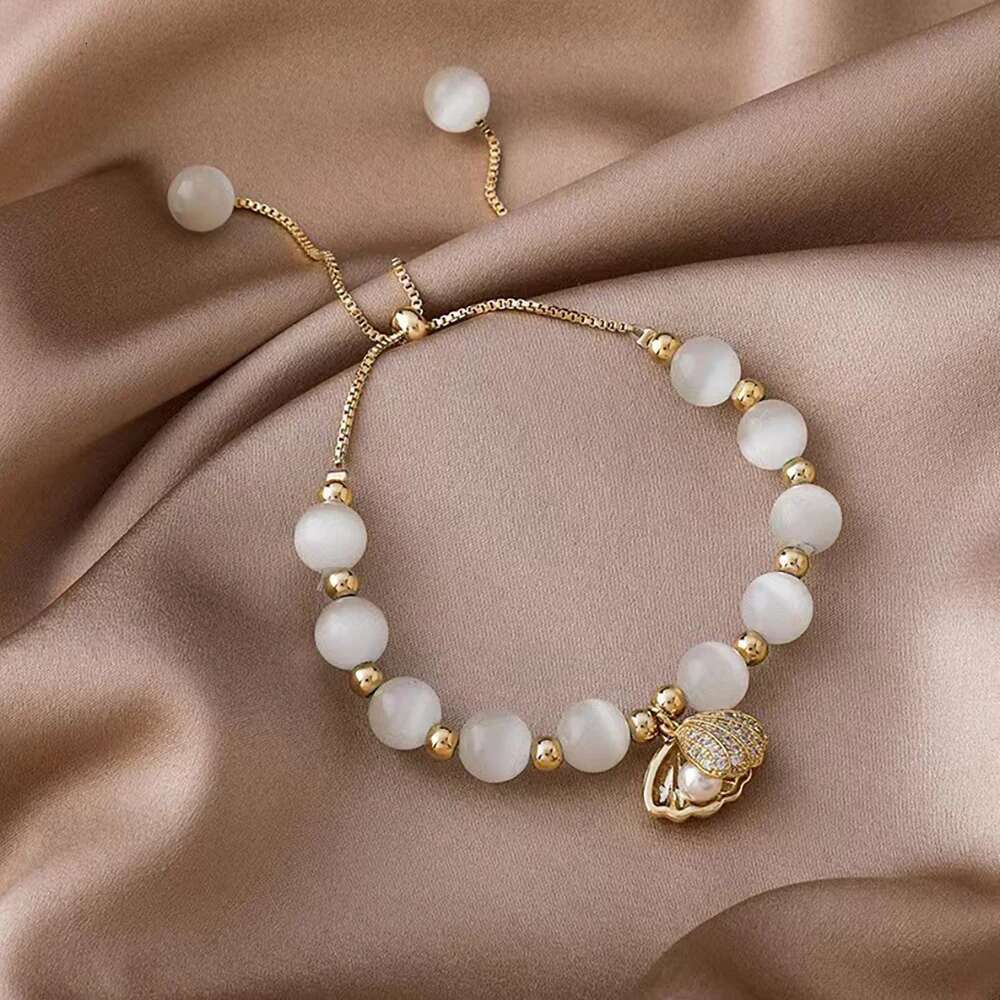 Sterling Sier Zircon Beach Shell Baroque Pearl Charm Bracelet for Women Bohemian Fashion European Jewelry US Stock