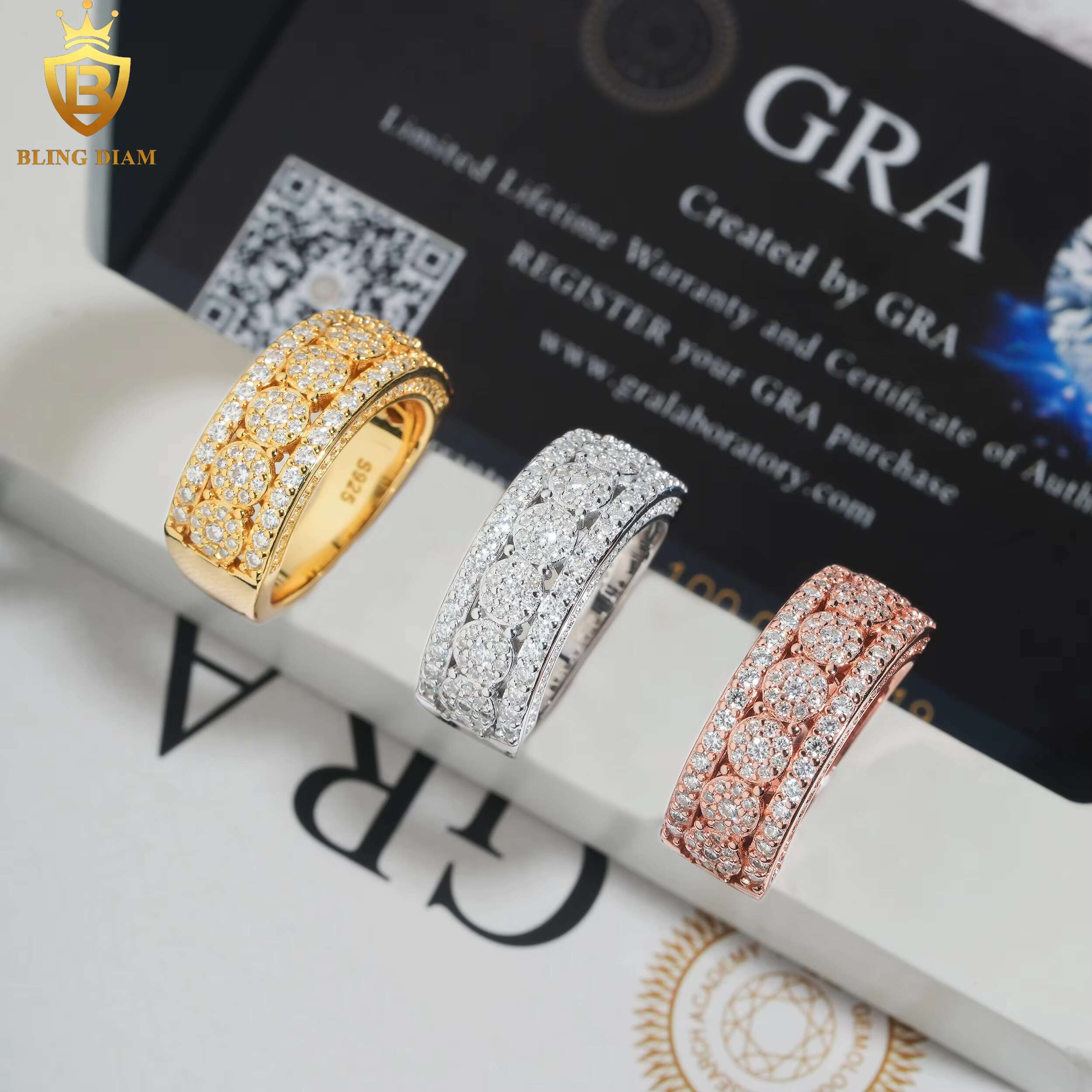Hip Hop Jewelry 925 Sterling Silver Men Women Rings Vvs Moissanite Iced Out Gra Certificate