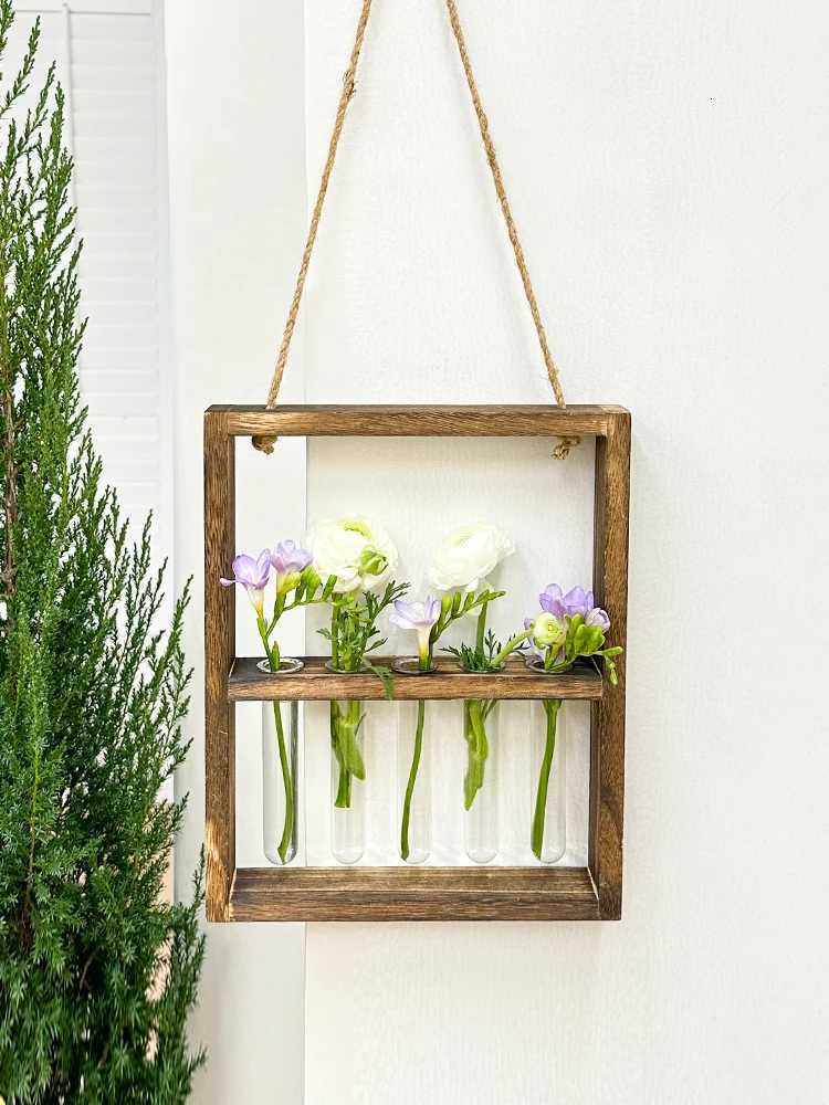Fashionable Flower Arrangement Wooden Frame Vase Hanging Test Tube Propagation Hydroponic Plants Home Garden Wedding Decoration C251124