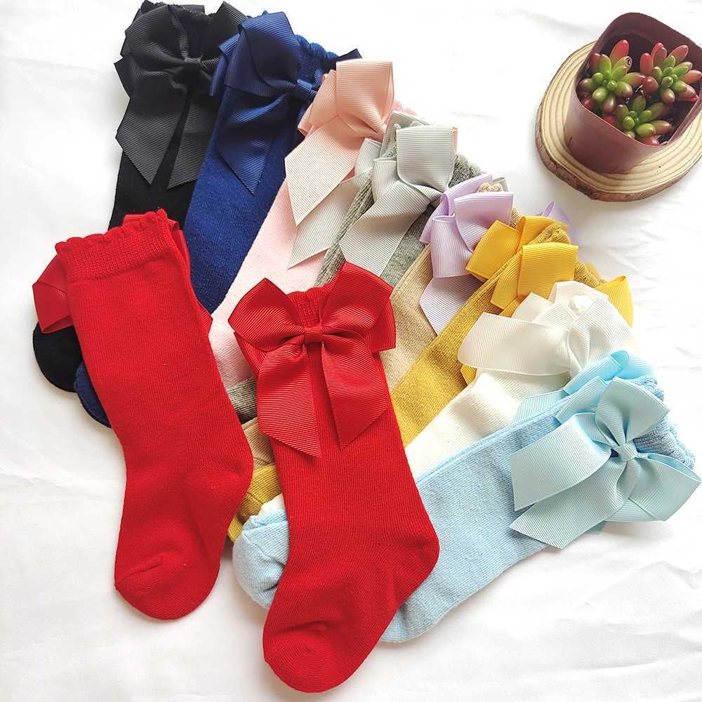 New Spring Kids Knee High Socks Baby Girls Long Sock With Bowknot Soft Cotton Solid Children Princess Socken For School G251124