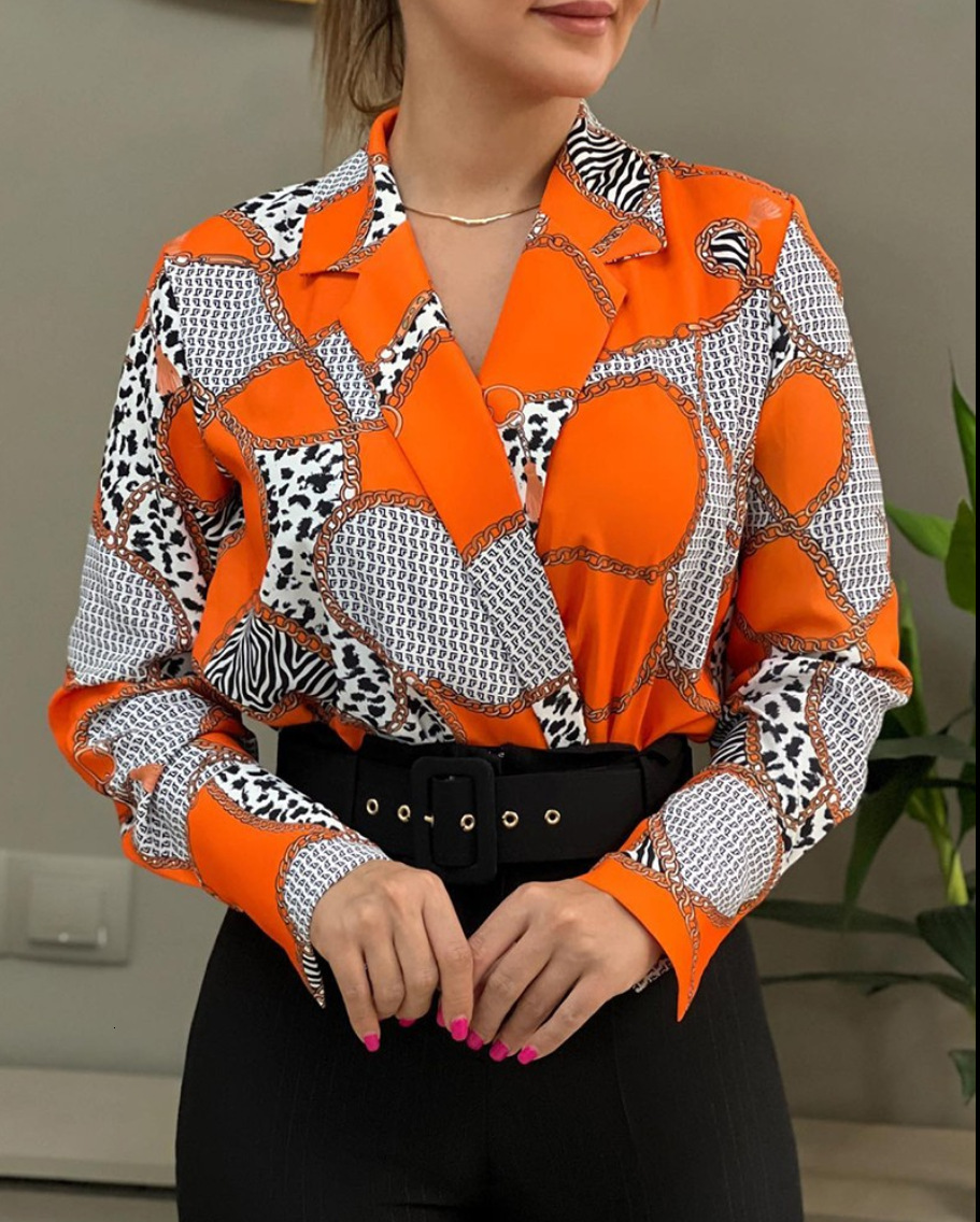 2023 autumn loose long sleeved V-neck pullover printed shirt womens clothing
