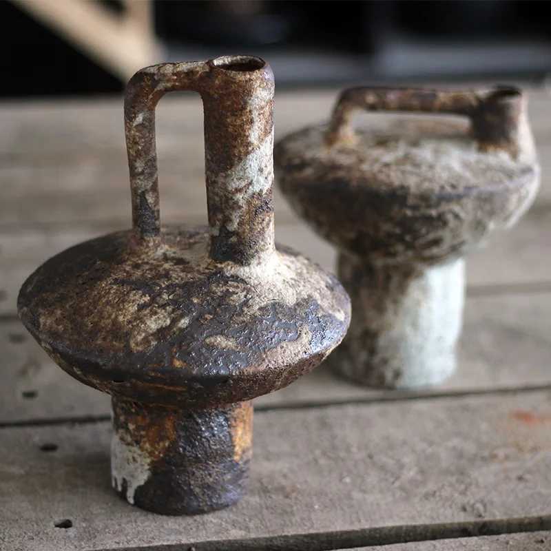 Ceramic Vase Rough Pottery Vase Flower Arrangement Vintage Handmade Wabi-Sabi Style Dried Flowers Zen Arrangement C251124