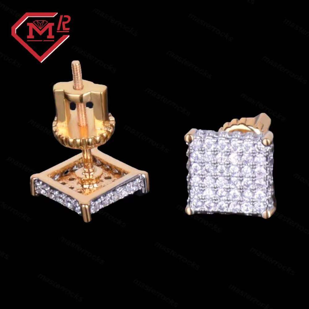 Hot Sale Square Moissanite S925 Sterling Silver Hiphop Fashion Cool Men's Earrings