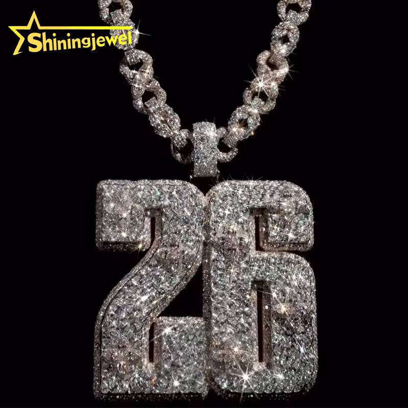 Fancy Cut Hip-Hop Men's Sterling Sier VVS Moissanite Inlaid Numbered Iced Pendant