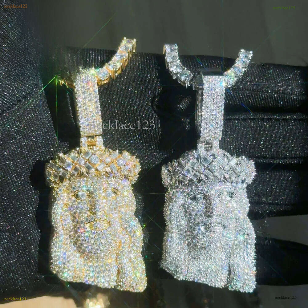 Ready To Ship Iced Out Jesus Head Moissanite Dia Sier Hip Hop Pendant For Tennis Cuban k Chain