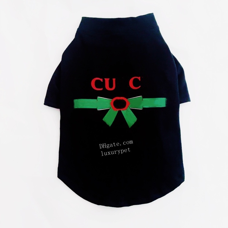 Designer Dog Clothes Luxury Letter Print, Bow Print T-Shirt for Small Medium Dogs, Tee Shirts for Boston Terrier Summer Small Pet Soft Breathable T Shirt Black XL A255