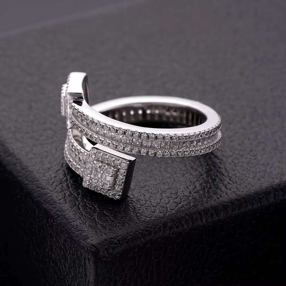 Hip Hop Rapper Jewelry 925 Sterling Silver Iced Out Cz Moissanite Baguette Custom Adjustable Rings for Men