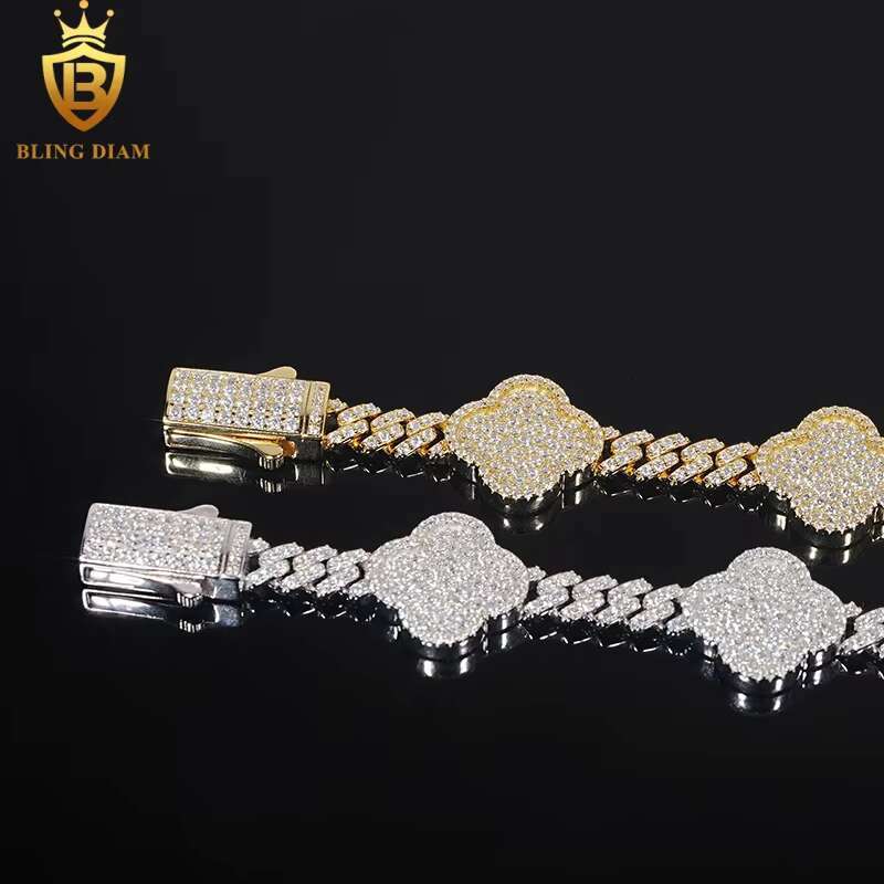New Design 6mm Fashion Jewelry Iced Out VVS Moissanite Diamond Four-Leaf Clover Bracelet Men Women