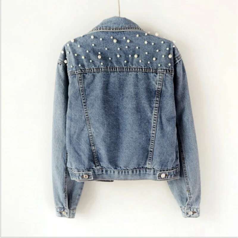 Designer Clothes Women's Short Beaded Pearl Loose Spring And Autumn New Denim Jacket
