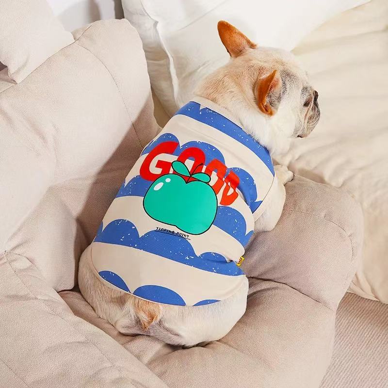 T00054Medium-sized dog clothes summer thin striped shirt comfortable breathable anti-shedding large