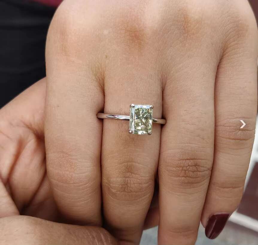 Christmas Promotion Discount Jewelry 3.0 CT Radiant Cut Light Green Moissanite Ring Vintage