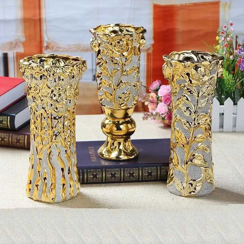 30CM Luxury Europe Gold Ceramic Vase Home Decor Creative Design Porcelain Decorative Flower Vase For Wedding Decoration C251124