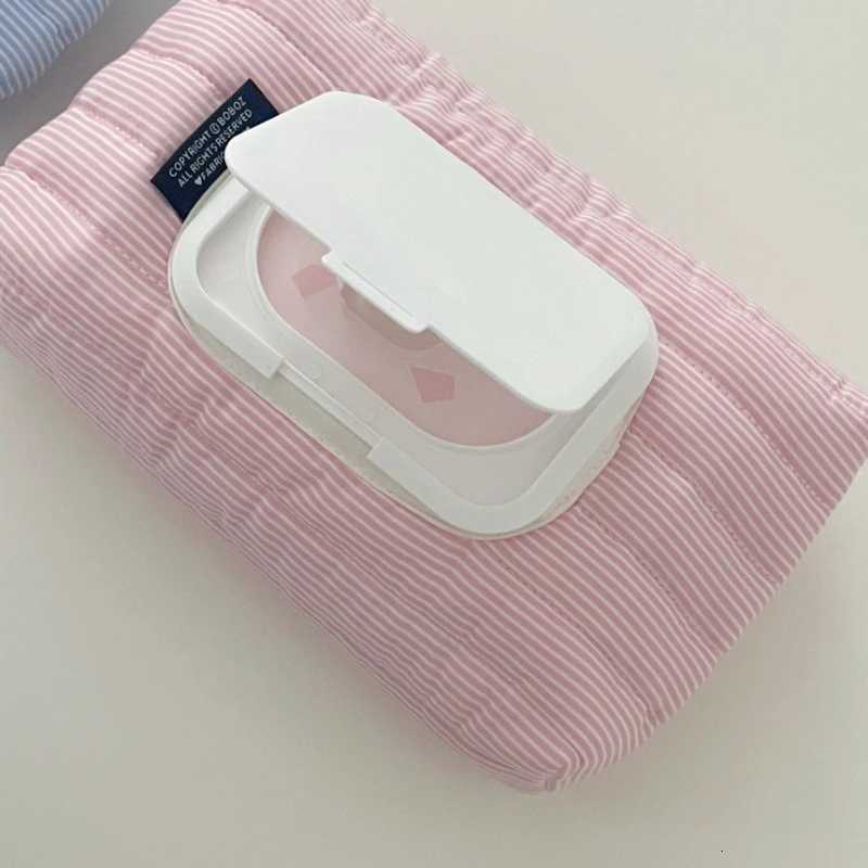Ins Style Korean Striped Quilted Wet Tissue Case Car Tissue Box Home Organizer Pull Out Tissue Bag Wet Wipe Pouch EssentialM251124
