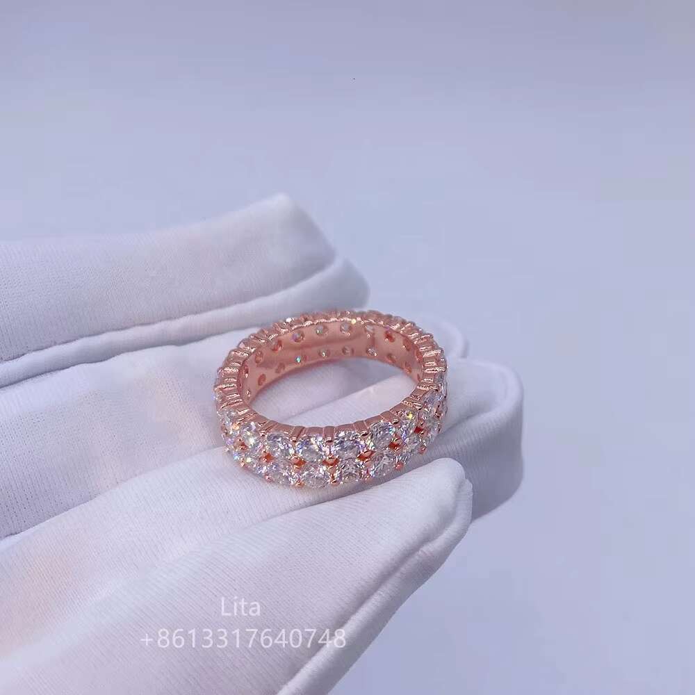 925 Sterling Silver Gold Plated 10k 14k 3mm Vvs Double Row Moissanite Ring for Men Women