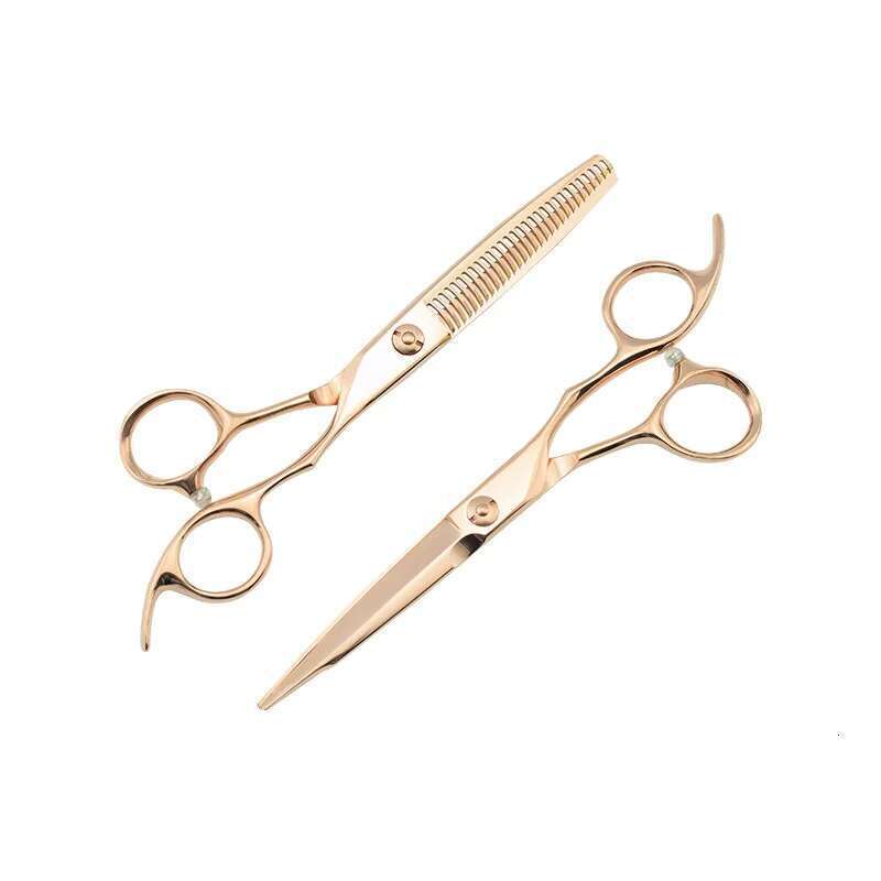 6 Inch Gold Plating High-End Salon Barber Professional Hairdressing Golden Straight Thinning Hair Scissors Knife Set