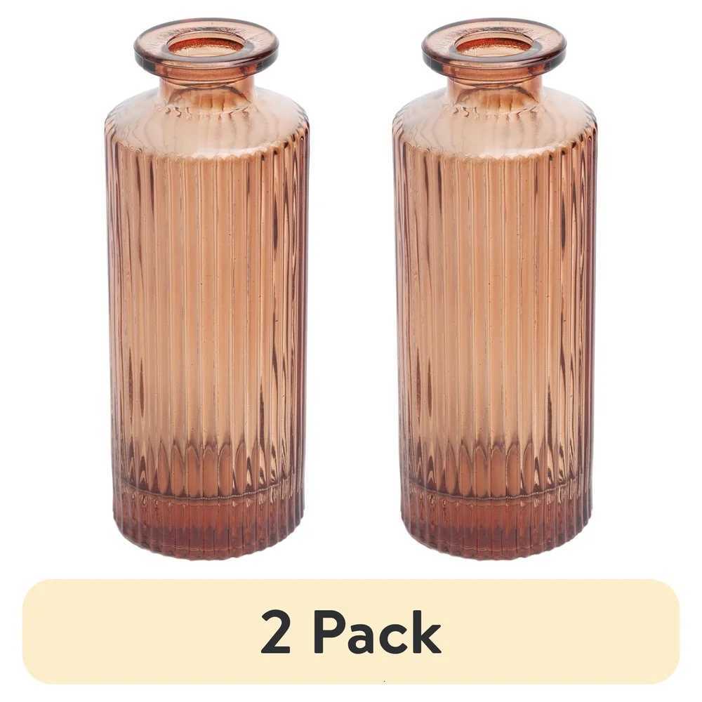 2 Pack Mini Ribbed Translucent Glass Tabletop Vase 52 Inch Indoor Floral Display Decorative Accent Home Decor C251124
