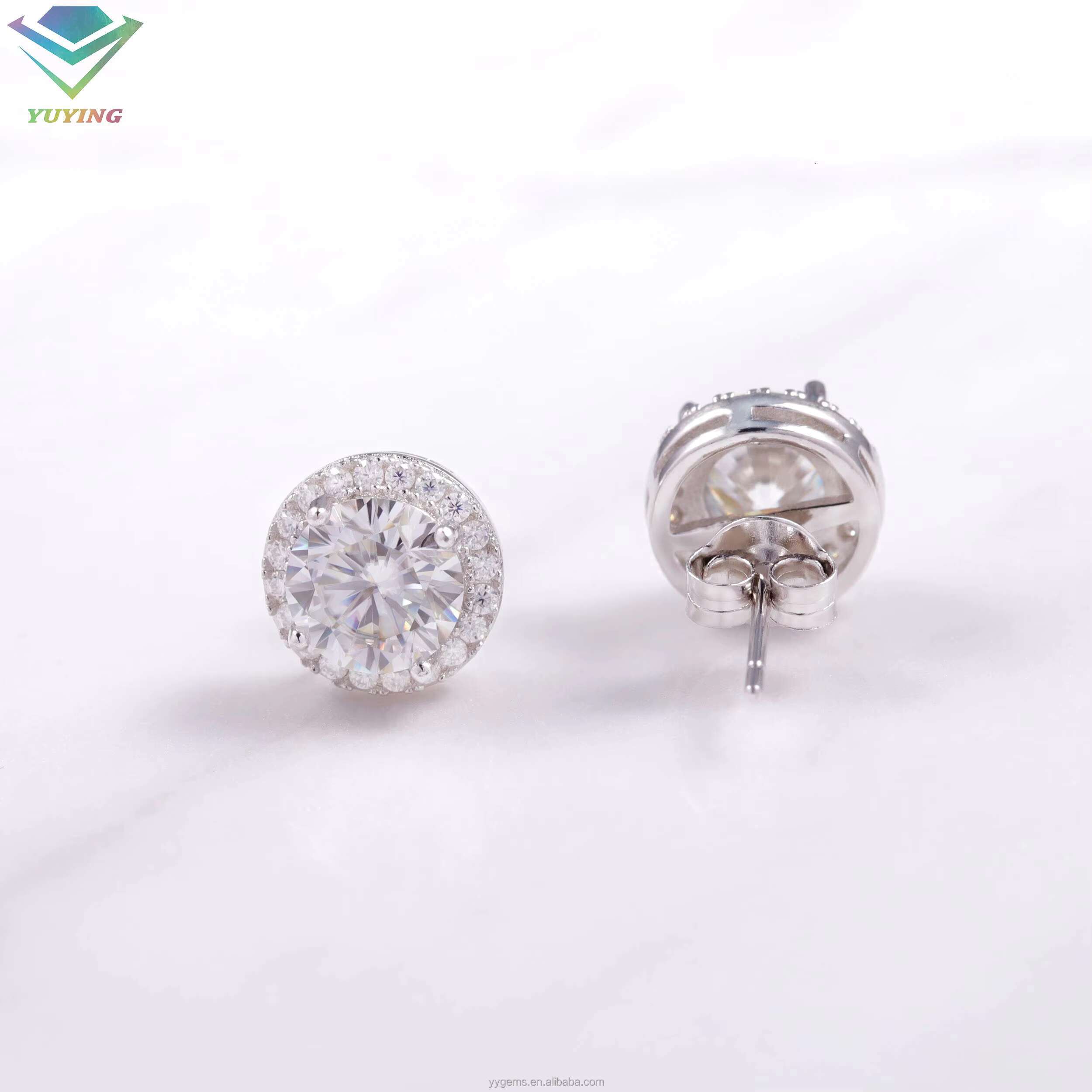VVS Moissanite with 18k Gold Plated Round Diamond 4prongs Earrings for Fine Jewelry