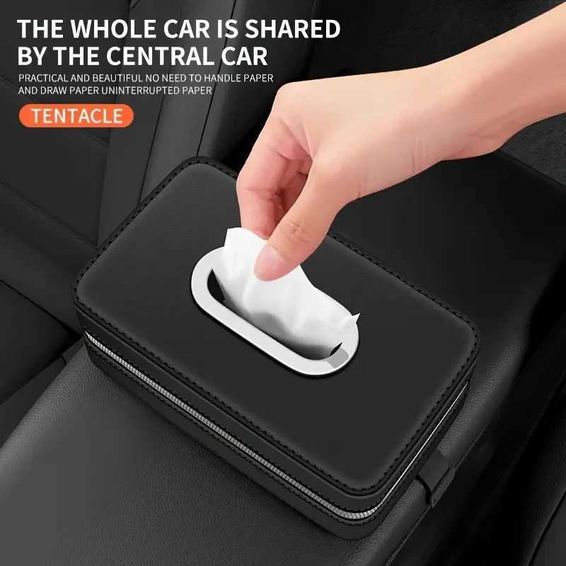 Car Leather Tissue Box With A Simple And High-End Feel Car Seat Back Armrest Box Multi-Functional Hanging Tissue Storage BoxM251124