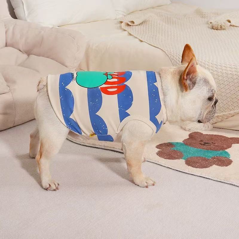 T00054Medium-sized dog clothes summer thin striped shirt comfortable breathable anti-shedding large