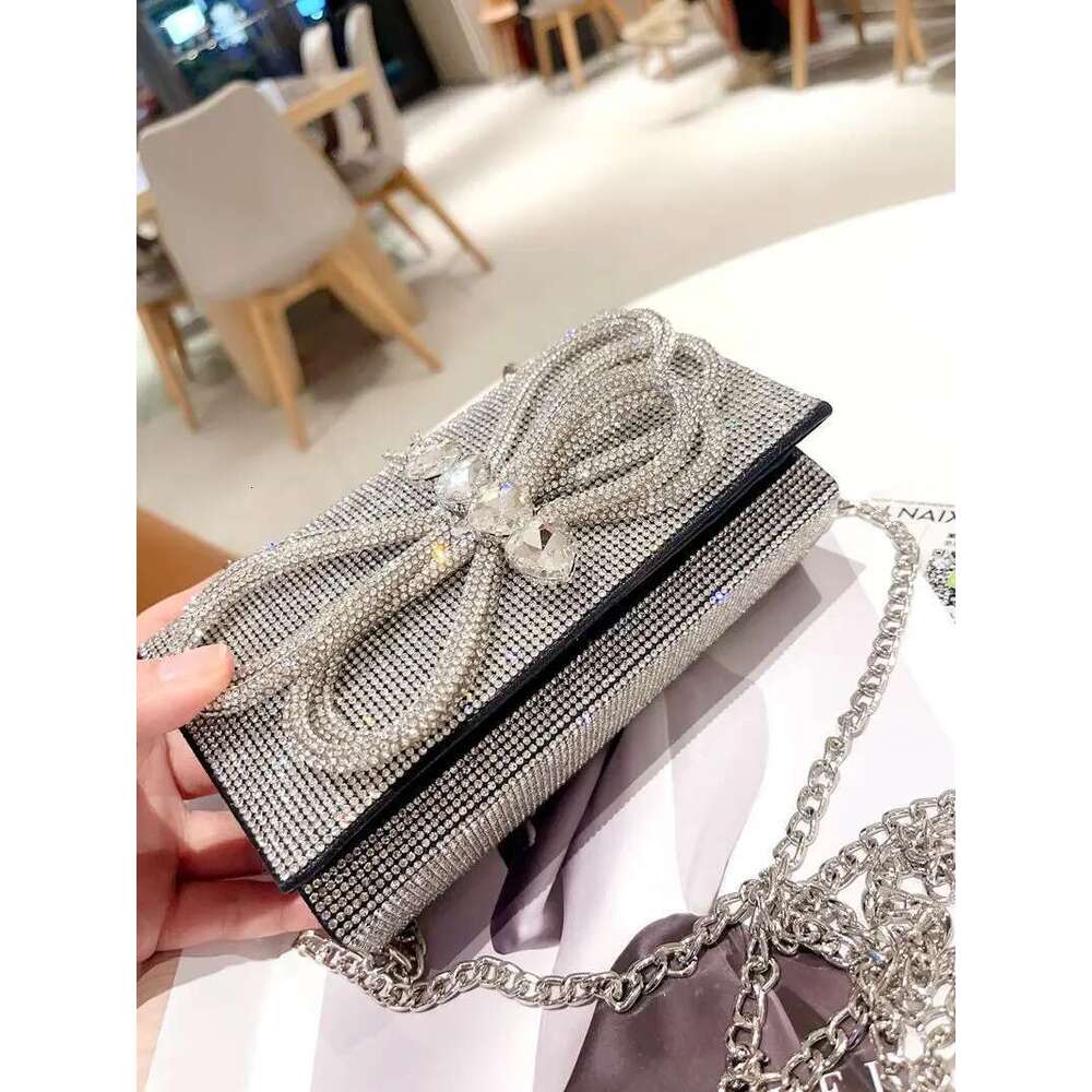 Designer Bag 2025 Bow Knot Women's Handbag Glitter Shiny Rhinestones Dia Evening Wedding Party Clutch Purse Shoulder Crossbody Bag Luxury Bag