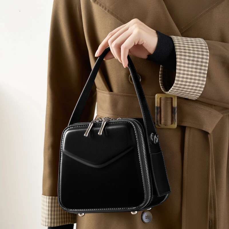 Designer Bag Genuine Leather Women's 2025 New Designer Women Handbags Double Zipper Box Type Shoulder Bag Female Crossbody Bags