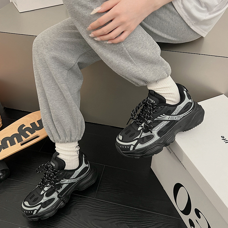 Designer Shoes Men's Chunky Dad Shoes 2025 new Spring New Style Black Warrior INS Internet Celebrity Little Black Shoes Men's Fashion Sports