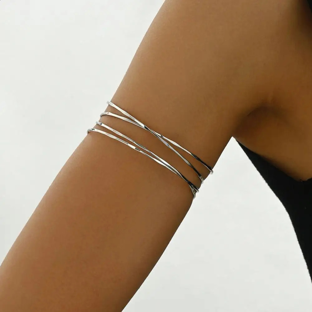 2 pieces of womens bracelet doublelayer open adjustable exposed style solid color metal arm cuff jewelry 250415