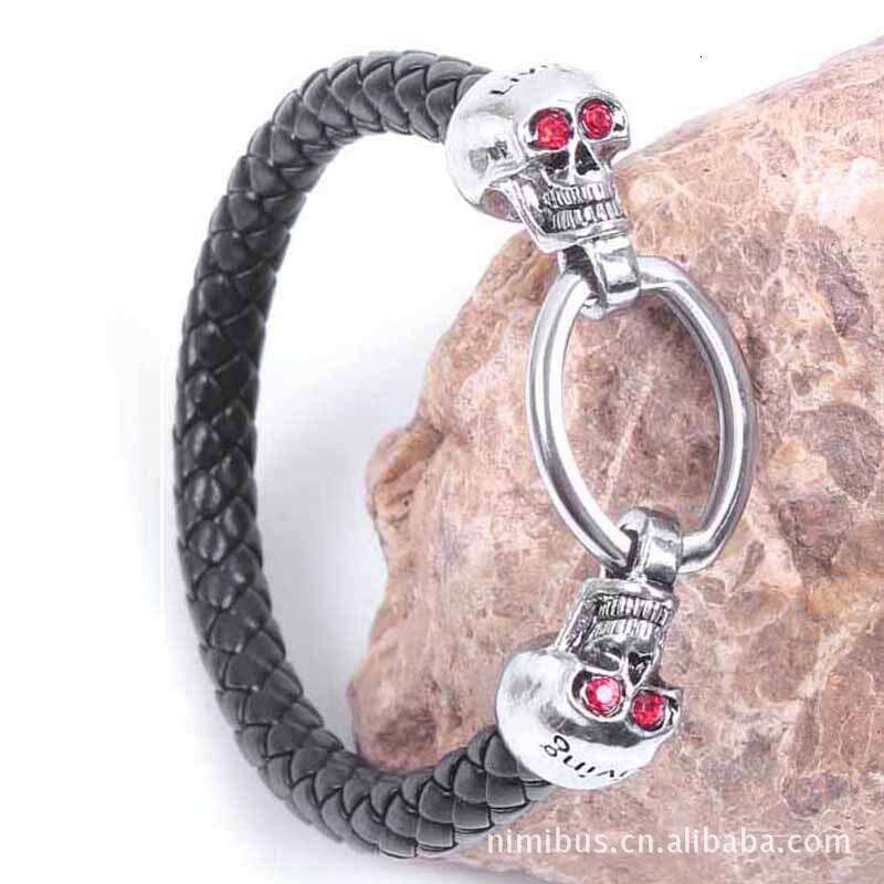 Popular Jewelry Metal Skeleton Dia Personalized and Creative Red Eyed Leather Bracelet
