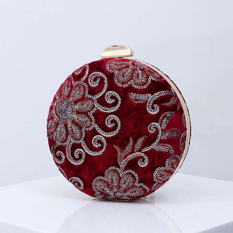 Dinner Bag Pearl Embroidered Evening Velvet Cheongsam Women S Handbag Small Round Dress Crossbody Bag Wedding Bag KQ