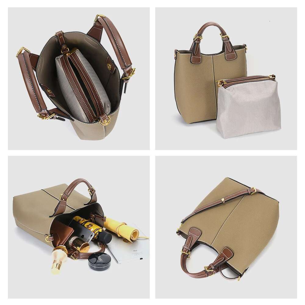 Designer Bag Zency Women Leather Designer Bucket Bag Large Retro Tote Handbag Female Shoulder Composite Bags Crossbody Shopper Ba